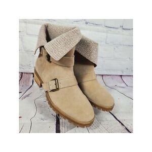 SPLENDID Womens Beige Padded Karlyn Round Toe Block Heel Leather Boots 7.5 M